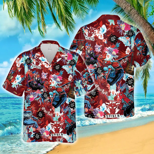 Spider Punk Man Spider Man Across The Spider Verse Floral Hawaiian Shirt