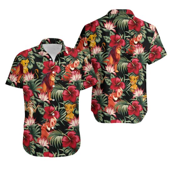 The Lion King Characters Simba Nala Mufasa Flowers Tropical Hawaiian Shirt