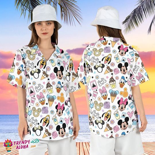 Disneyworld Mickey Friends Snacks Summer Beach Hawaiian Shirt