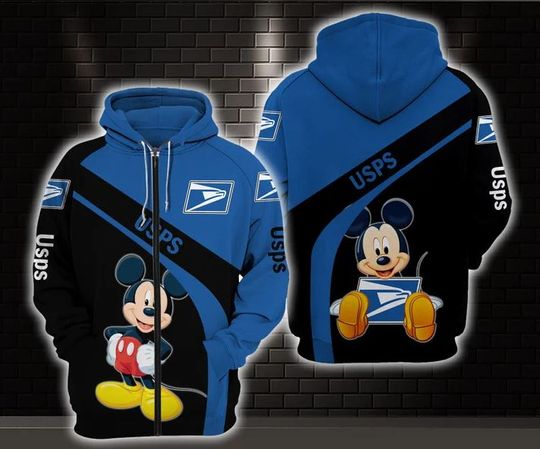 Disney Mickey Postal Service Hoodie, Postal Worker 3D Printed Zip Hoodie