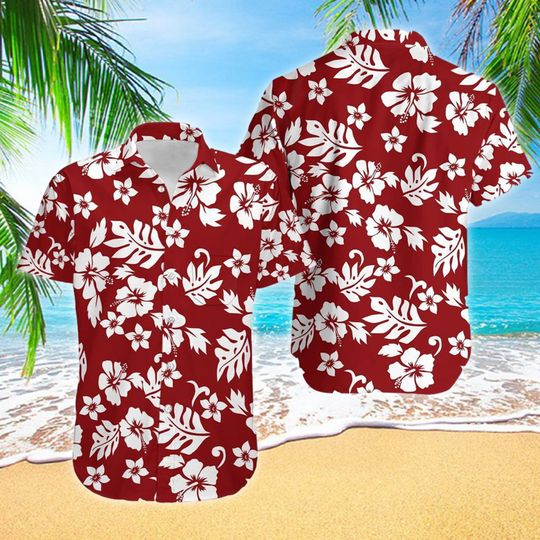 Discover Men's Classic Hibiscus Red Hawaii Shirt, Hibiscus Button Up Shirt
