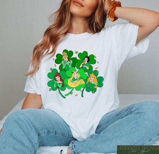 Disney Princess St Patricks Day Shirt, Disney Princess Shamrock Tee, Four Leaf Clover Crewneck, Princess Gift, Paddys Day Disney Pullover