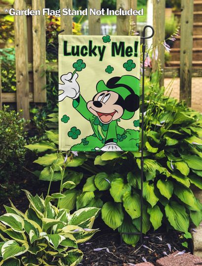 Disney Mickey Mouse Happy St Patrick's Day Garden Flag, Shamrock Flag, Lucky Flag