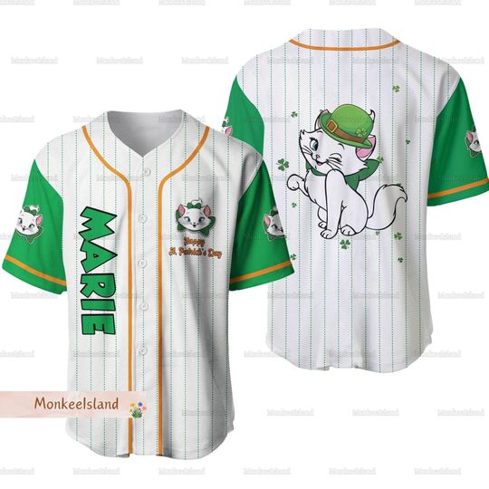 Disney Marie Cat Jersey, Happy St Patrick's Day Jersey Shirt, The Aristocats Baseball Jersey, Funny St Patricks Football Jersey