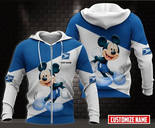 Personalized Disney Mickey Postal Service Hoodie, Postal Worker 3D Printed Zip Hoodie