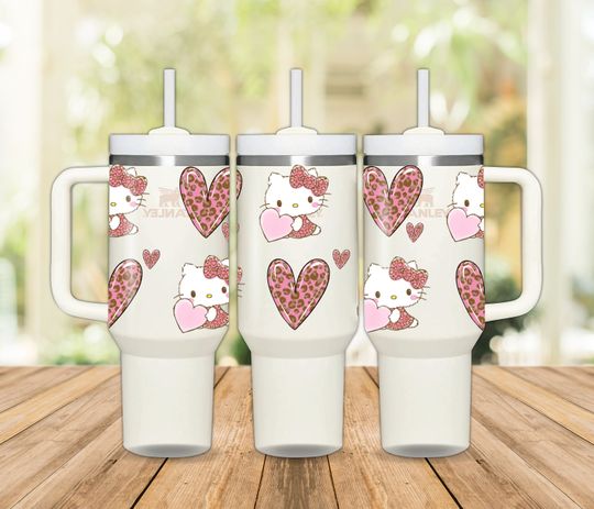 40oz Leopard Hello Kitty Hearts Tumbler