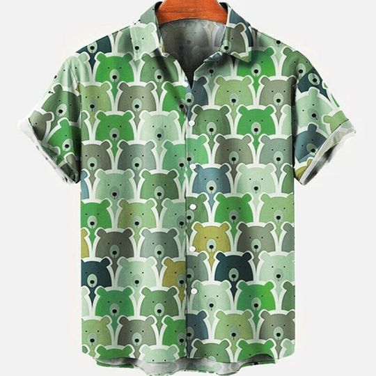 Discover Colorful Cute Bear Pattern Art Men's Hawaiian Button Up Shirt Tops