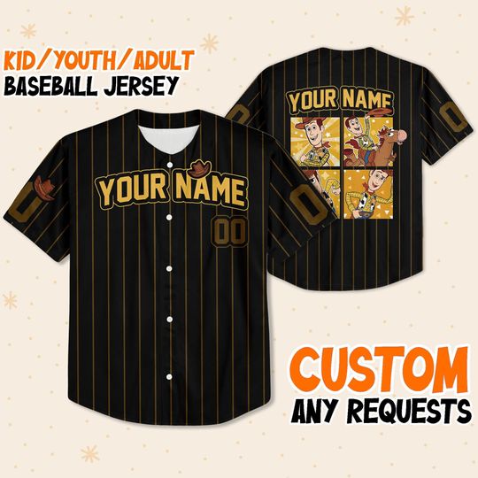 Personalize toy Story Cowboy woody, Custom Kid Youth Adult Disney Baseball Jersey