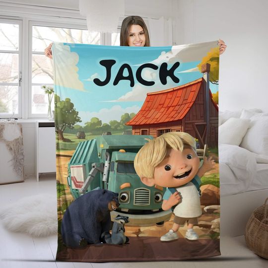 Personalized Trash Truck Blanket, Trash Truck Fleece Blanket