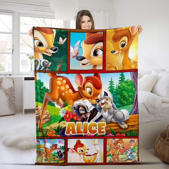 Personalized Disney Bambi Cartoon Blanket, Disney Movie Fleece Blanket