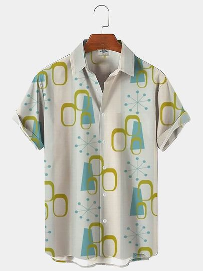 Retro Aloha Shirt  1950s Atomic Geometry
