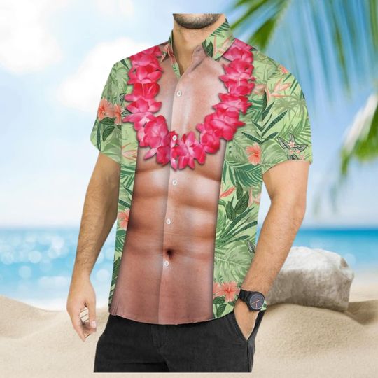 Funny Abs Aloha Tropical Flowers Hawaiian Shirt, Summer Men Hawaiian Shirt