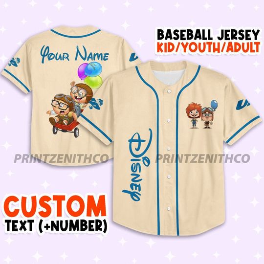 Personalized Disney UP Kid Ellie And Carl, Matching Baseball Jersey