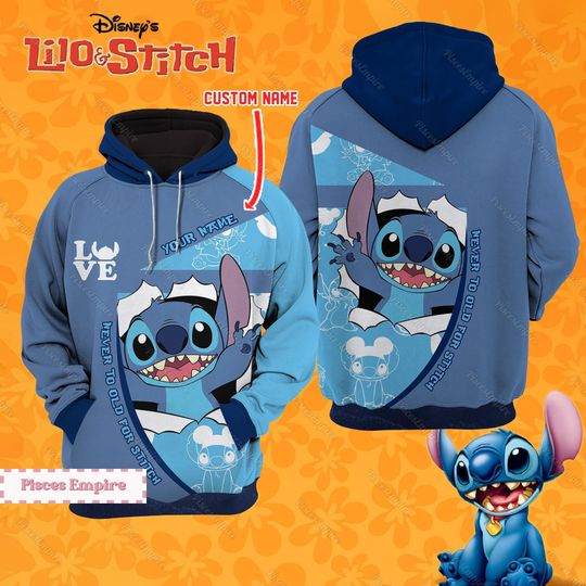 Cute Stitch Hoodie, Funny Stitch 3D Hoodie, Stitch Disney Hoodie, Custom Name Shirt