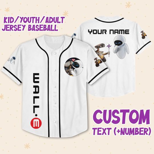 Personalized Disney Pixar WALL-E Love EVE Custom 3D Disney Baseball Jersey