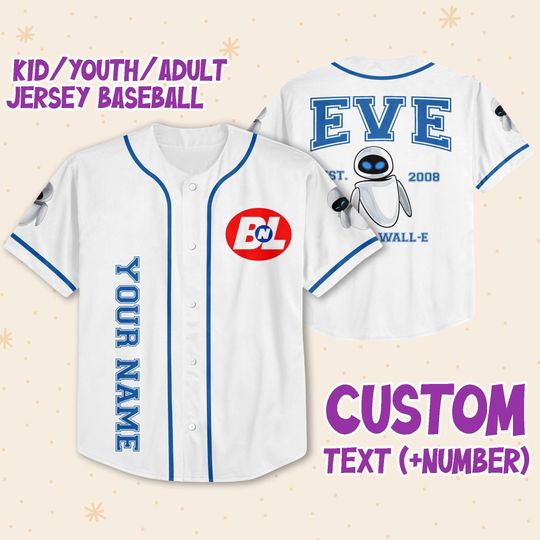 Personalized Disney Pixar WALL-E EVE Vintage Characters Custom 3D Disney Baseball Jersey