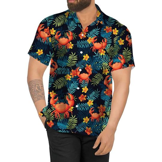Crab Hawaiian Shirt for Men, Women, Crab Aloha Shirt Summer Casual Button Down