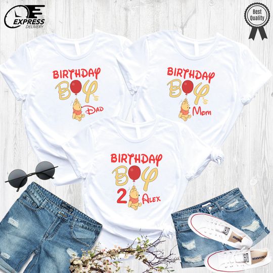 Winnie The Pooh Birthday Shirts, Disney Birthday Boy Girl Shirt, Winnie The Pooh Family Birthday