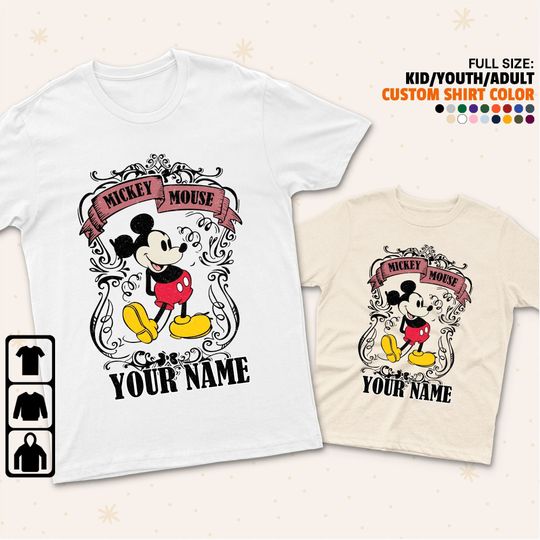 Personalize Disneyland Vintage Retro Mickey Mouse, Disney Classic Mickey Mouse Pose Shirt