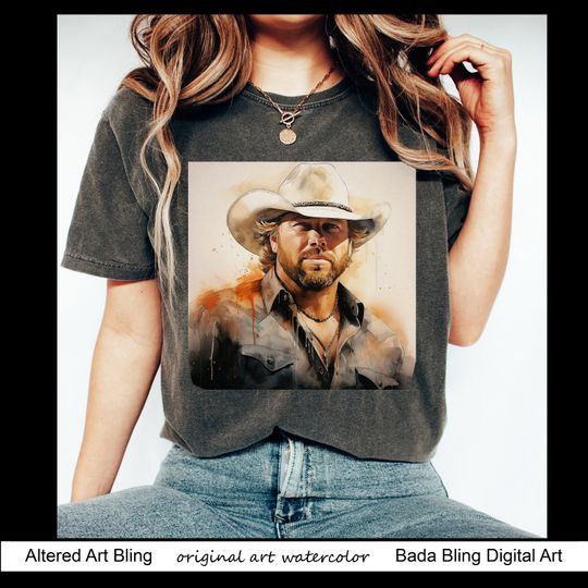Toby Keith t-shirts, original art watercolor Toby Keith Shirts Color t-shirts