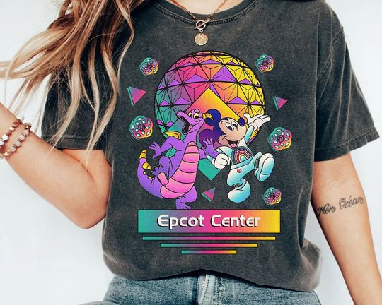 Retro Disney Epcot 90s Figment Dragon And Mickey Mouse Shirt