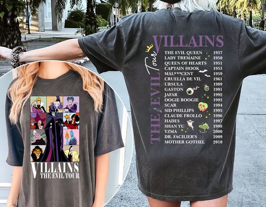Two-sided Vintage Disney Villains Evil Tour Double Sided Shirt