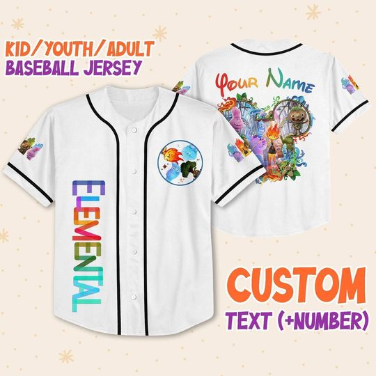 Personalize Disney Pixar Elenmental Mickey Head, Custom Disney Baseball Jersey