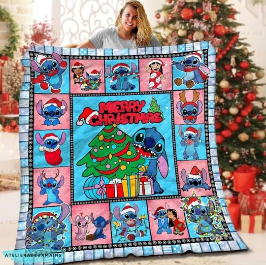 Disney Lilo And Stitch Movie Blanket Christmas, Lilo Blanket, Stitch Blanket,Custom Name Blanket,Disney Trip Blanket