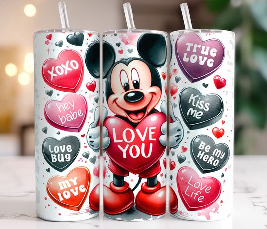 Cute Valentine Mouse 20oz Tumbler With Lip And Straw