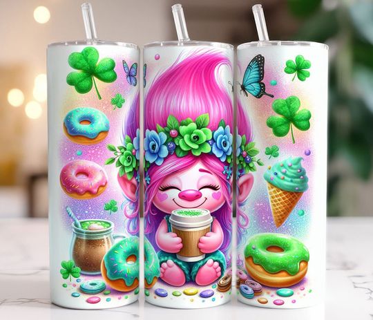 Poppy St Patrtick Day, Shamrock Day 20oz Tumbler With Lip And Straw