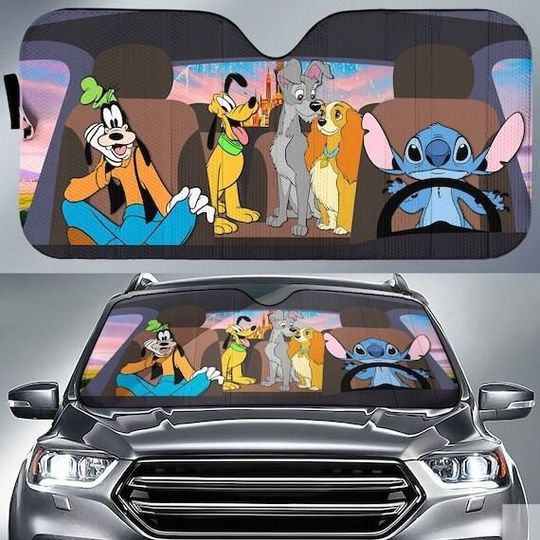 Stitch And Goofy Car Sun Shade Stitch Cartoon Car Sun Shade