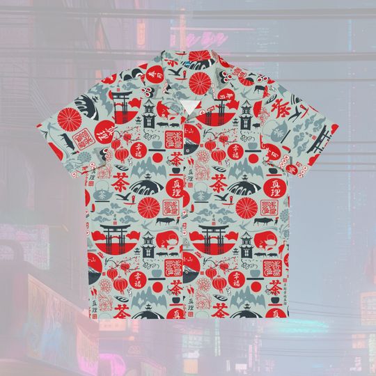 Discover Japan Icons Men's Hawaiian Style Shirt, Japan, Japanese