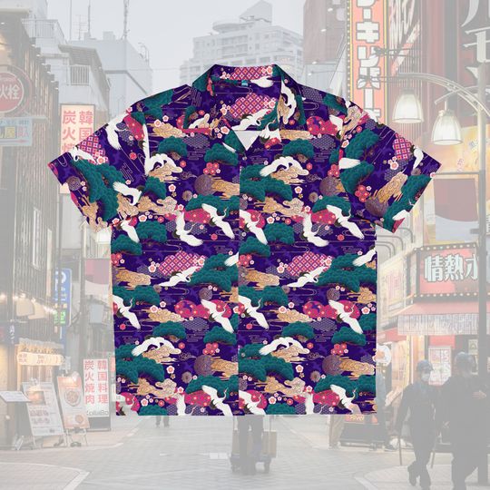 Discover Japanese Cranes Hawaiian Shirt - Retro Japanese Style