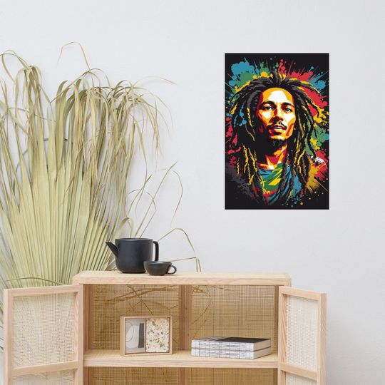 Vintage Bob Marley inspired Poster, Retro Reggae Music Illustration