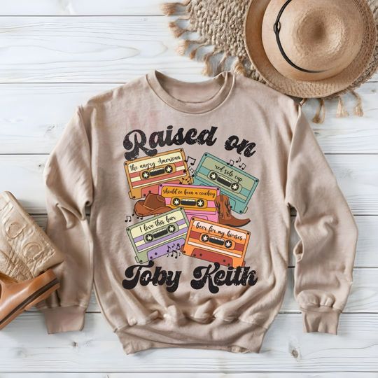 Raised on Toby Keith Retro Tape Graphic Tee or Sweatshirt, Retro Cassette Tape