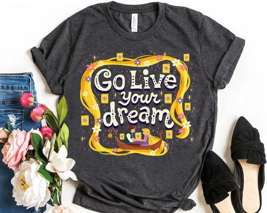 Disney Tangled Go Live Your Dream T-Shirt, Rapunzel Princess And Flynn Rider Light Tee