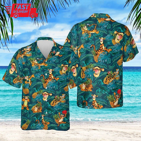 Disney Tigger Pineapple Button Up 3D Hawaiian Aloha Shirt
