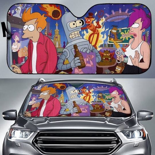 Funny Futurama Cartoon Car Sun Shade Futurama Philip Fry Bender Leela Car Decor
