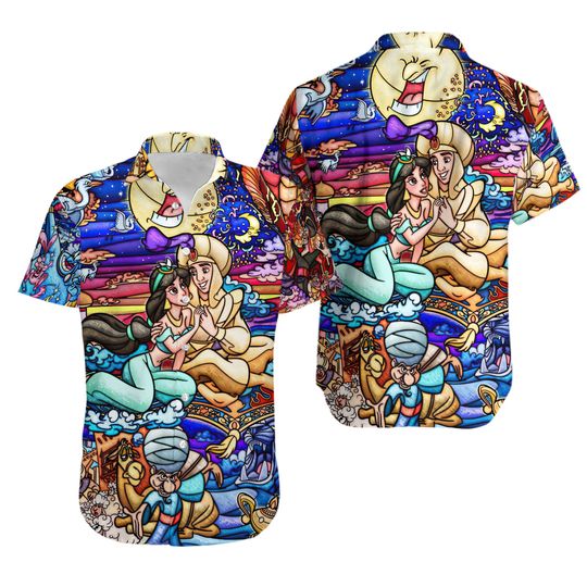 Aladdin and Jasmine Hawaiian, Princess Jasmine Shirt, Disney Aladdin Hawaiian