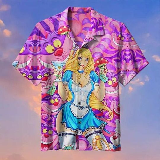 Alice in Wonderland With Cheshire Cat Hawaiian Shirt, Alice in Wonderland Shirt