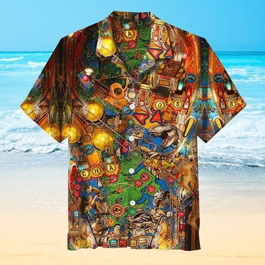 Dinosaur Park Pinball Hawaiian Shirt, Dinosaur Fan Gift, Vintage Hawaiian Shirt