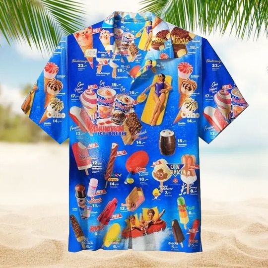Vintage 90s Ice Cream Beach Hawaiian Shirt, Ice Cream Beach Shirt