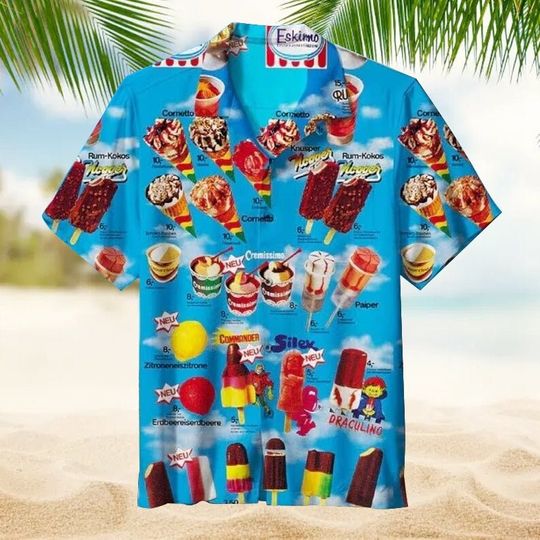 Vintage 90s Ice Cream Beach Hawaiian Shirt,  Ice Cream Hawaiian Shirt