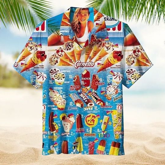 Vintage 90s Ice Cream Beach Hawaiian Shirt,  Ice Cream Hawaiian Shirt