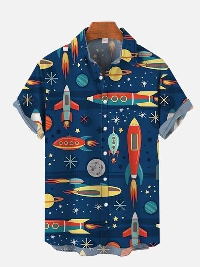 Cartoon Space Futuristic Patterns Hawaiian Shirt