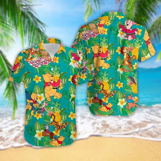 Discover Winnie the pooh Tropical Yellow Bear And Friends 3D All Over Printed Hawaiian Shirt