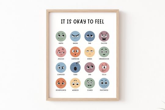 It's Okay to Feel, Boho Classroom Decor, Feelings Chart Poster