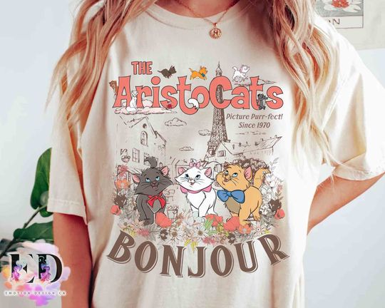 The Aristocats Bonjour Floral T-shirt,  Disney Everybody Wants To Be A Cat Tee, Disneyland Family 2024 Vacation Trip