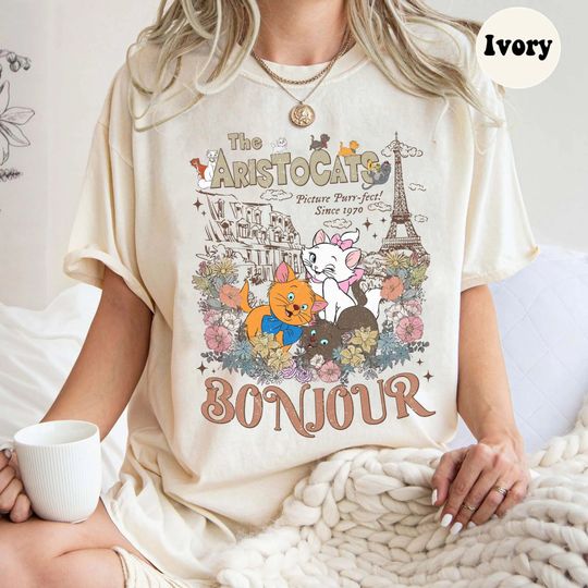 Aristocats Bonjour  Shirt, Floral Aristocats Shirt, Disney Cats Shirt, Marie Berlioz Toulouse, Disney Trip 2024 Shirt