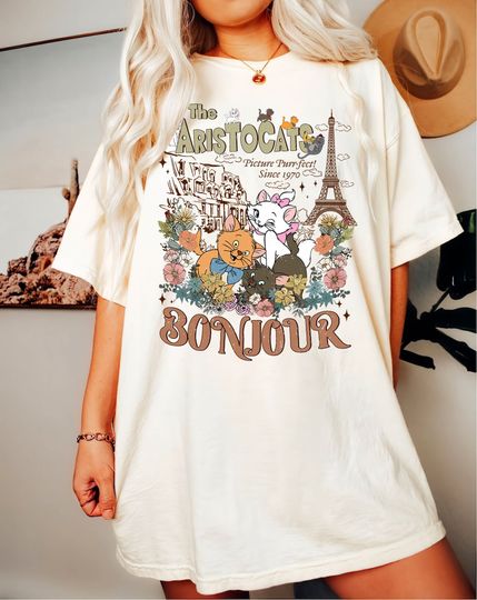 Aristocats Bonjour  Shirt, Floral Aristocats Shirt, Disney Cats Shirt, Marie Berlioz Toulouse